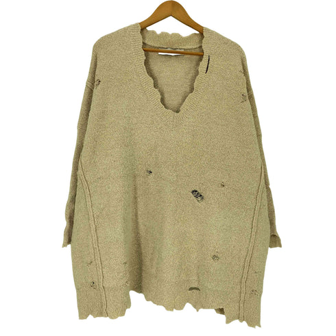 ザラ ZARA パイル地 ダメージ加工 Vネック ニット レディース import:S