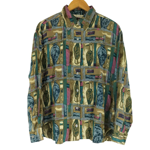 una tina シルク100% アンフォラモチーフ 総柄 L/S シャツ レディース