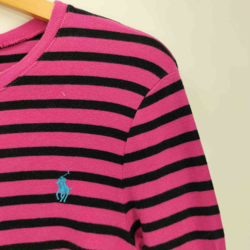 ポロラルフローレン POLO RALPH LAUREN 現行タグ スモールポニー刺繍 ボーダー クルーネック L/S Tシャツ Y2K レディース import:M