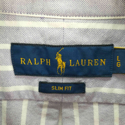 ラルフローレン RALPH LAUREN slim fit ストライプ コットン オックスフォード ボタンダウン シャツ メンズ import:L