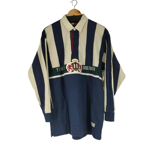 トミーヒルフィガー TOMMY HILFIGER 90S エンブレム刺繍 ラガーシャツ メンズ import:M