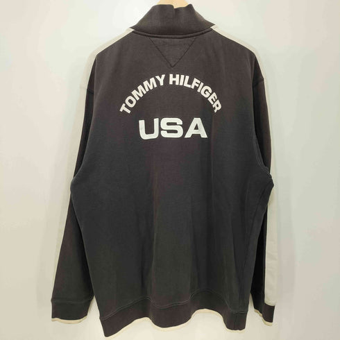 トミーヒルフィガー TOMMY HILFIGER 00s ラバーロゴ フレンチテリー スウェット ジップアップ ジャケット メンズ import:XL