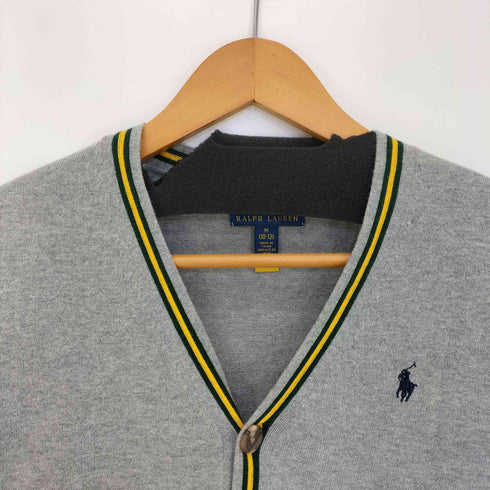 ポロラルフローレン POLO RALPH LAUREN 現行QRタグ ポニー刺繍 ライン Vネック カーディガン レディース import:M