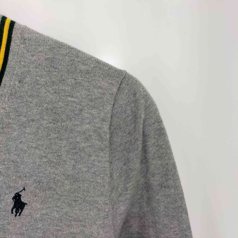 ポロラルフローレン POLO RALPH LAUREN 現行QRタグ ポニー刺繍 ライン Vネック カーディガン レディース import:M