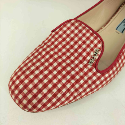 プラダ PRADA ギンガムチェック フラットパンプス レディース JPN:38