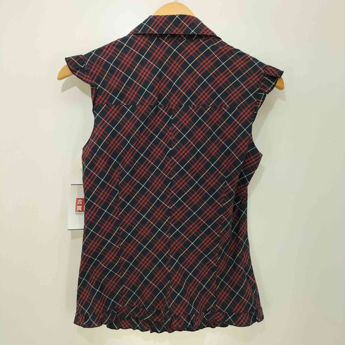バーバリーブルーレーベル BURBERRY BLUE LABEL ホース刺繍 フリル ノバチェック ノースリーブ レディース JPN:36