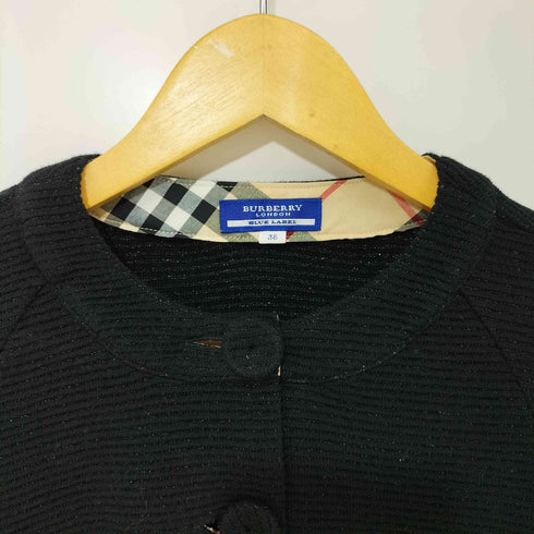 バーバリーブルーレーベル BURBERRY BLUE LABEL コットン ホース刺繍 ノバチェック切替 袖フリル カーディガン レディース EUR:38