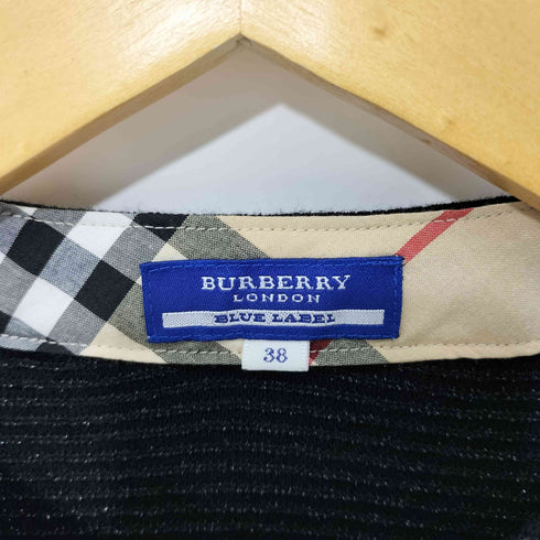 バーバリーブルーレーベル BURBERRY BLUE LABEL コットン ホース刺繍 ノバチェック切替 袖フリル カーディガン レディース EUR:38