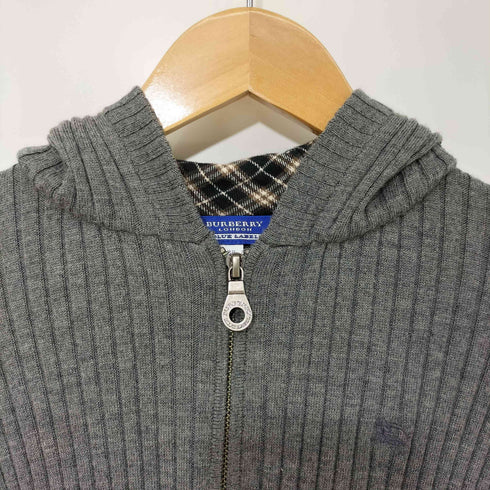 バーバリーブルーレーベル BURBERRY BLUE LABEL Y2K ウール ホース刺繍 ダブルジップ リブニット ジップアップパーカー レディース EUR:38
