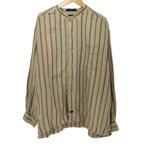 ドッカーズ DOCKERS 90s コットン リネン ラミー ストライプ ヘリンボーン バンドカラー シャツ メンズ import:XL