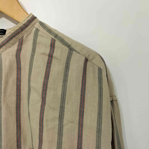 ドッカーズ DOCKERS 90s コットン リネン ラミー ストライプ ヘリンボーン バンドカラー シャツ メンズ import:XL