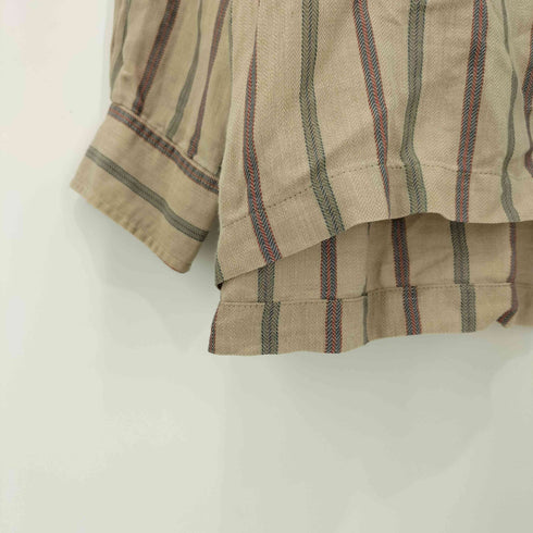 ドッカーズ DOCKERS 90s コットン リネン ラミー ストライプ ヘリンボーン バンドカラー シャツ メンズ import:XL