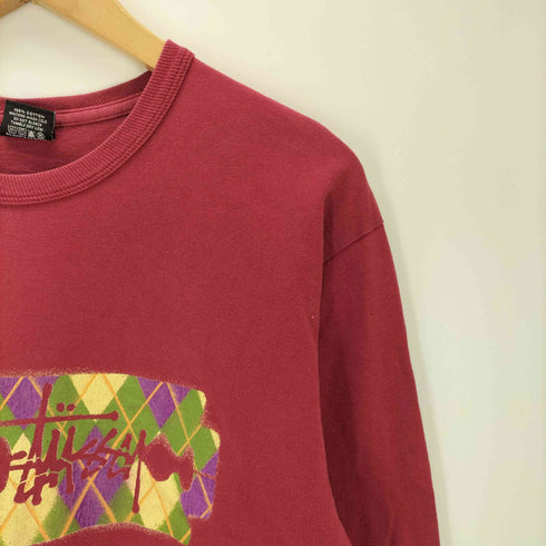 ステューシー Stussy 00S OLD メキシコ製 クロスボーン スカル アーガイル ペイント グラフィック ショーンフォント ロゴ L/S カットソー ロンT メンズ import:M