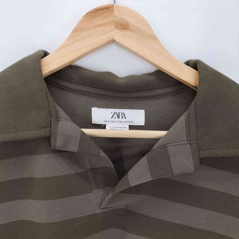 ザラ ZARA STRIPED PIQUÉ POLO SHIRT ストライプ ボーダー ピケ スキッパー ポロ シャツ メンズ import:S