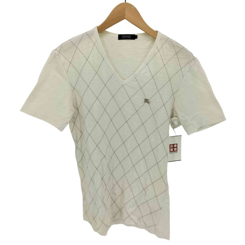 バーバリーブラックレーベル BURBERRY BLACK LABEL アーガイル ロゴ 刺繍 Vネック Tシャツ メンズ 2