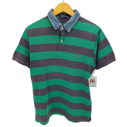ポロバイラルフローレン Polo by RALPH LAUREN ポニー刺繍 襟 デニム切替 ボーダー ポロシャツ メンズ import:L