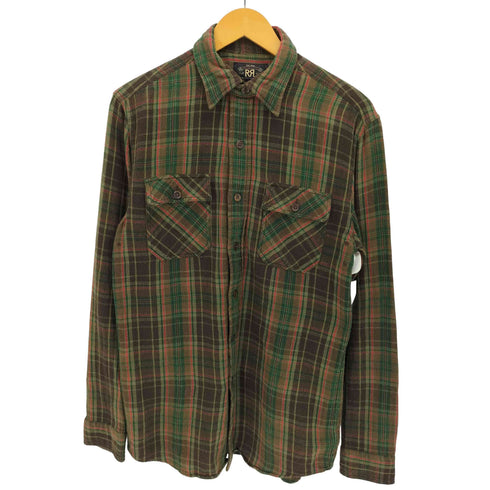 ダブルアールエルラルフローレン RRL RALPH LAUREN .復刻 1ツ星黒タグ タータンチェック フロントポケット チンスト ソフト ネルシャツ メンズ import:S