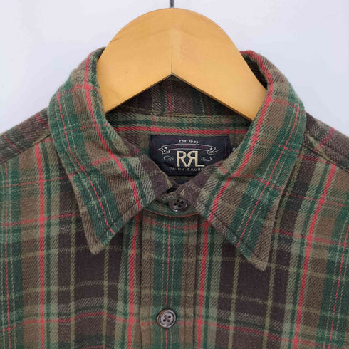 ダブルアールエルラルフローレン RRL RALPH LAUREN .復刻 1ツ星黒タグ タータンチェック フロントポケット チンスト ソフト ネルシャツ メンズ import:S