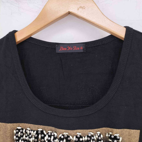 ZHEN NU REN ラインストーン ビジュー 半袖 Tシャツ Y2K レディース