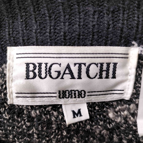 BUGATCHI 菱形 レザー パネル 総柄 異素材 クルーネック ニット セーター プルオーバー メンズ import:M