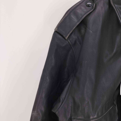 CREEKS Fight Coat 80-90S 米国セキュリティ パッチ付き 比翼 A-2型 ジップアップ レザー フライトジャケット メンズ import:L
