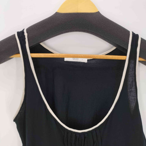 プラダ PRADA MADE IN ITALY イタリア製 レーヨン シルク ピンタック ノースリーブ カットソー Tシャツ タンクトップ レディース import:S