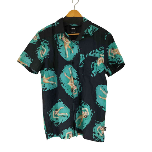 ステューシー Stussy スイミングガールプリント 総柄 オープンカラー S/S シャツ アロハ メンズ import:S