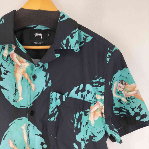 ステューシー Stussy スイミングガールプリント 総柄 オープンカラー S/S シャツ アロハ メンズ import:S