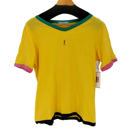 イヴサンローラン Yves Saint Laurent 刺繍ロゴ S/S リンガー Tシャツ レディース M