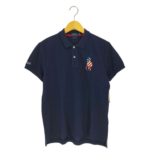 ポロラルフローレン POLO RALPH LAUREN 星条旗 ビッグポニー刺繍 鹿の子ポロシャツ メンズ import:M