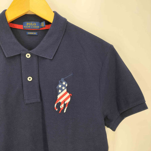ポロラルフローレン POLO RALPH LAUREN 星条旗 ビッグポニー刺繍 鹿の子ポロシャツ メンズ import:M