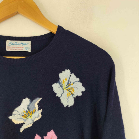 バランタイン BALLANTYNE 80S スコットランド製 カシミヤ100 花柄 ニット レディース