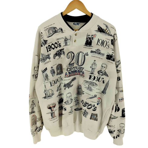 ArtUnlimited 90s ヒストリー プリント ヘンリーネック スウェット メンズ XL