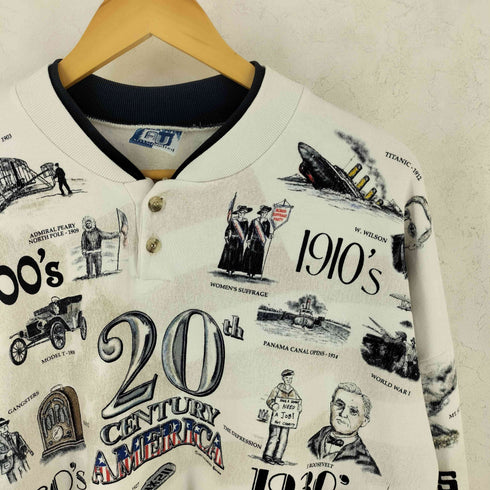 ArtUnlimited 90s ヒストリー プリント ヘンリーネック スウェット メンズ XL