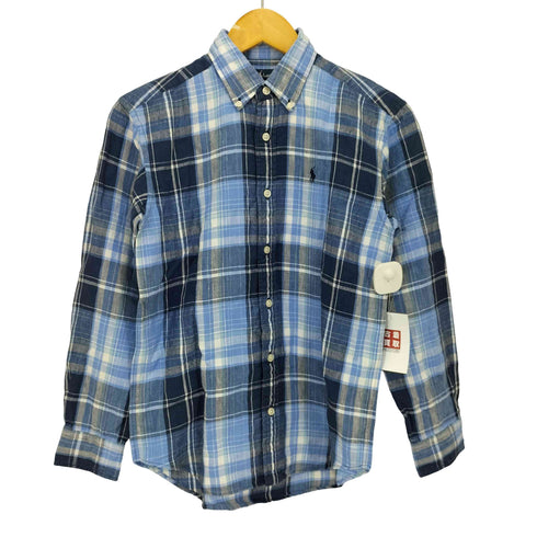 ラルフローレン RALPH LAUREN ポニー 刺繍 リネン チェック L/S シャツ レディース 150