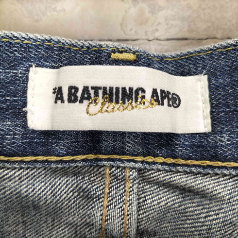 アベイシングエイプ A BATHING APE ポケット刺繍ダメージデニムパンツ メンズ L