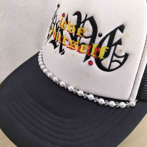 HRPG ビジュー装飾&ラインストーン オールドイングリッシュ刺繍メッシュキャップ Y2K レディース