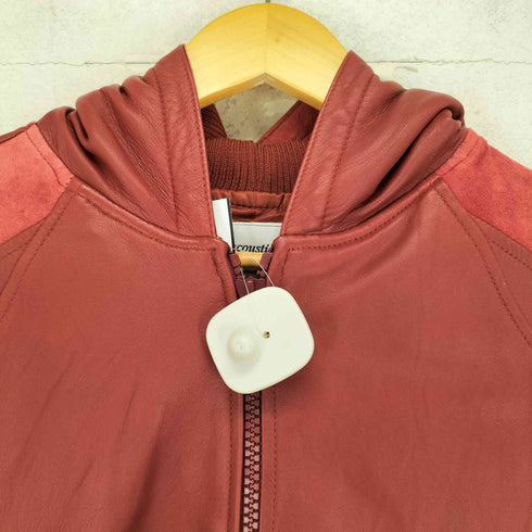アコースティック acoustic real leather ダブルジップレザージップフーディージャケット メンズ M