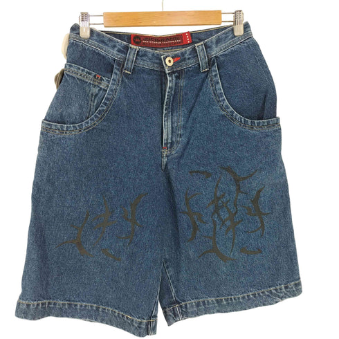 JNCO JEANS YBSジップ 裾ワッペン ペイント バギー ショーツ デニム メンズ 32