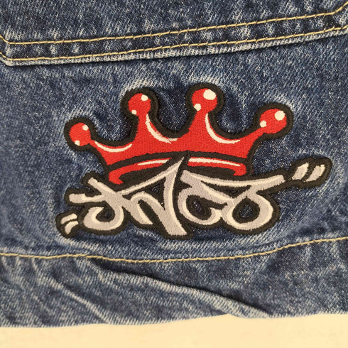 JNCO JEANS YBSジップ 裾ワッペン ペイント バギー ショーツ デニム メンズ 32