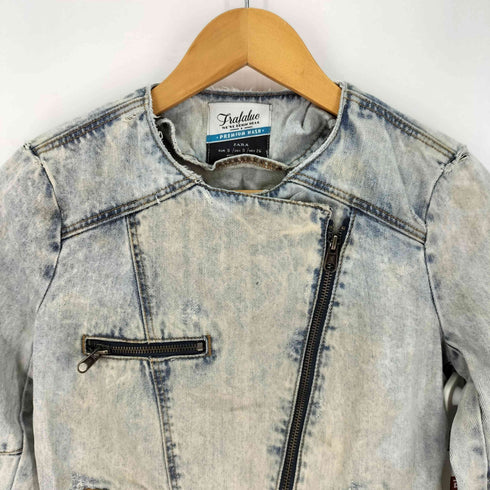 ザラ ZARA Trafaluc ウォッシュドデニムライダースジャケット レディース import:S