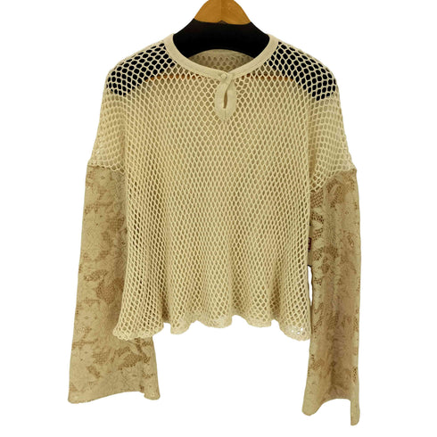 Acka. 長袖 メッシュ レース トップス レディース FREE