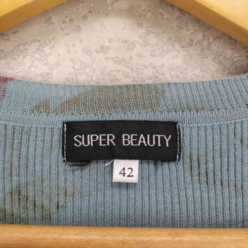 スーパービューティ super beauty 花柄 ビジュー スパンコール リブニット 七分袖 カットソー Y2K レディース 42