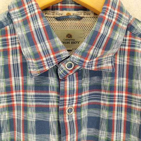 POSH BOY ポッシュボーイ スナップボタン ギミック チェック 半袖 シャツ メンズ L