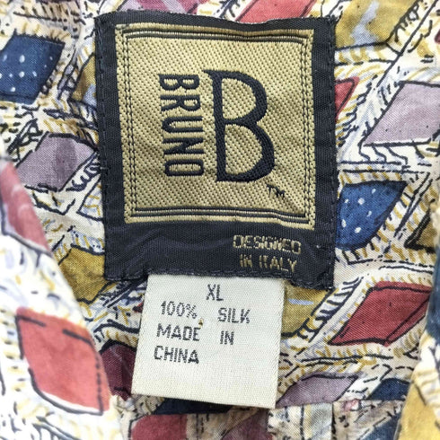 ブルーノ BRUNO イタリア製 ジオメトリックパターン S/S シルクシャツ メンズ import:XL