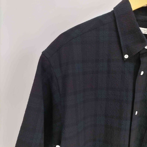 ビューティーアンドユースユナイテッドアローズ BEAUTY & YOUTH UNITED ARROWS シアサッカー ボタンダウン 半袖シャツ ブラックウォッチ メンズ JPN:L
