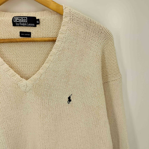 ポロバイラルフローレン Polo by RALPH LAUREN 90S ポニー 刺繍 Vネック コットン ニット メンズ import:XL