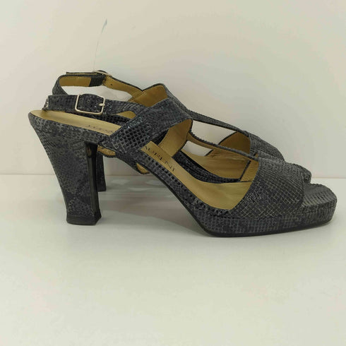 イヴサンローラン Yves Saint Laurent ブラッククロコダイル調ウェッジヒールサンダル レディース JPN:36
