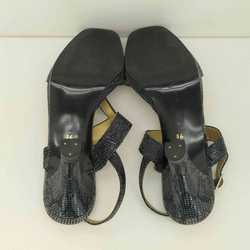 イヴサンローラン Yves Saint Laurent ブラッククロコダイル調ウェッジヒールサンダル レディース JPN:36