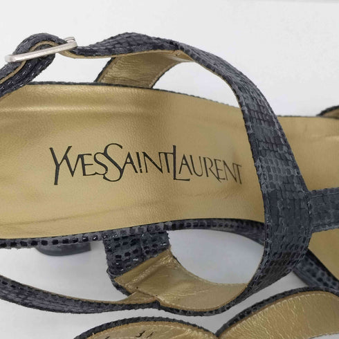 イヴサンローラン Yves Saint Laurent ブラッククロコダイル調ウェッジヒールサンダル レディース JPN:36